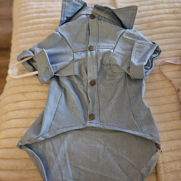 Light Blue Dog Jacket with 'Hot Mess' In Rhinestones - Picture 2 of 2